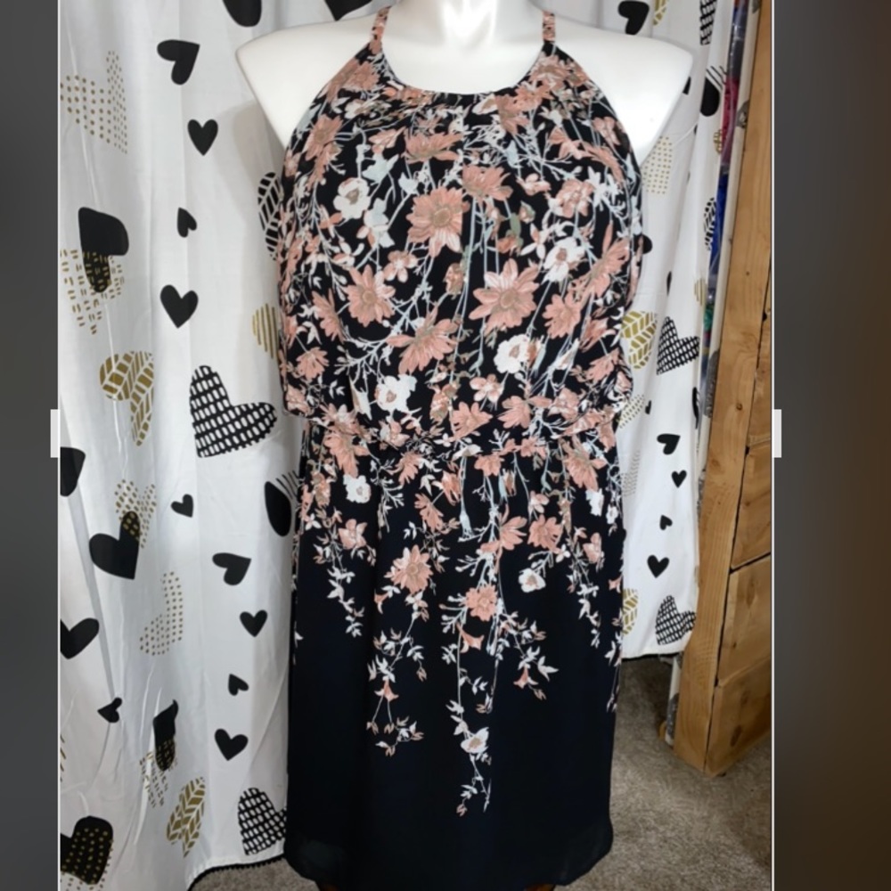 Maurices Knee-Length Wildflower Dress (black&pink)